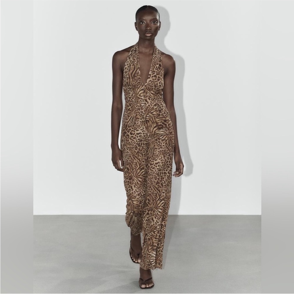 Animal print tulle halter jumpsuit - Picture 3 of 7